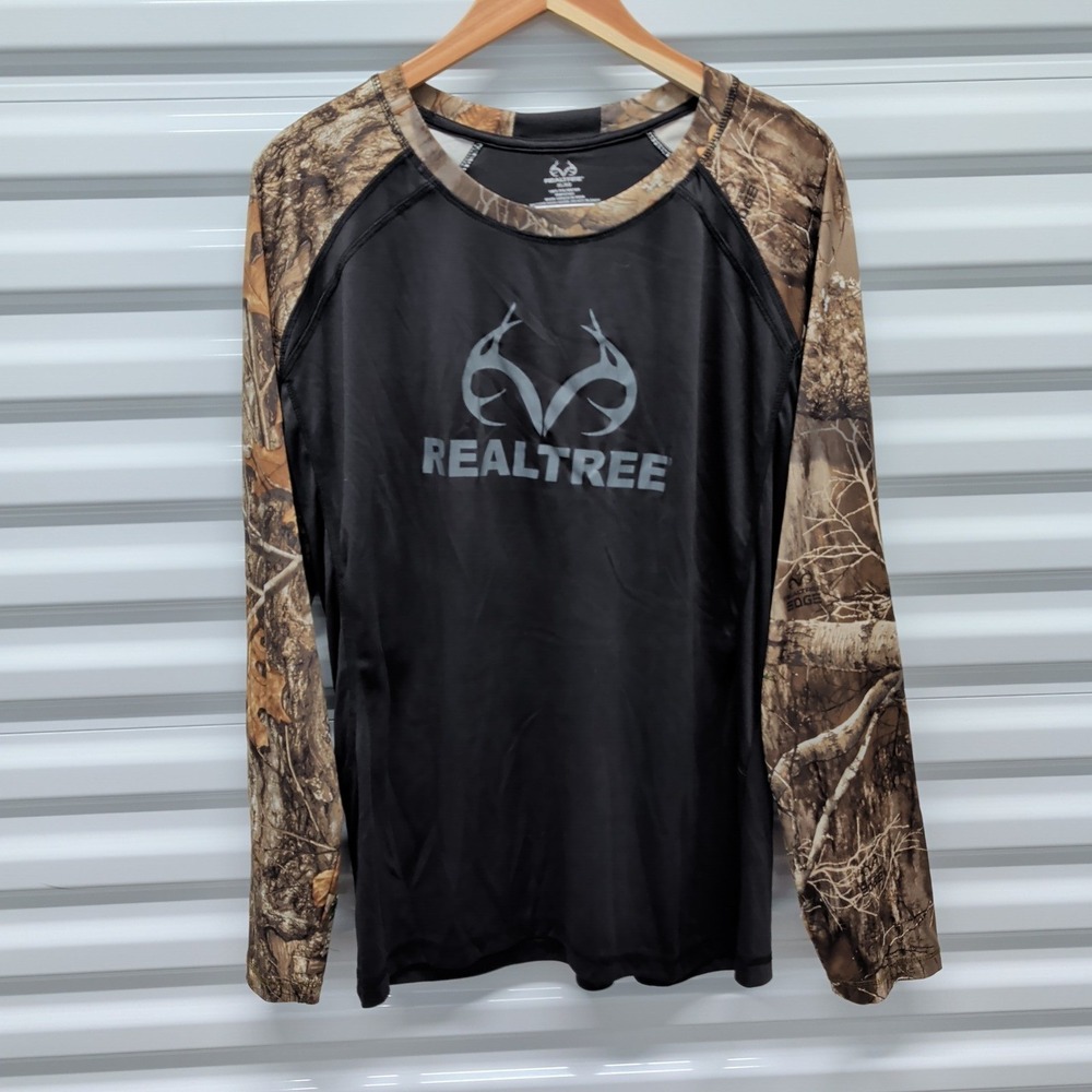 Realtree Long Sleeve Shirt XL Mens Black Camo Graphic Performance Tee Edge Camo — photo 2